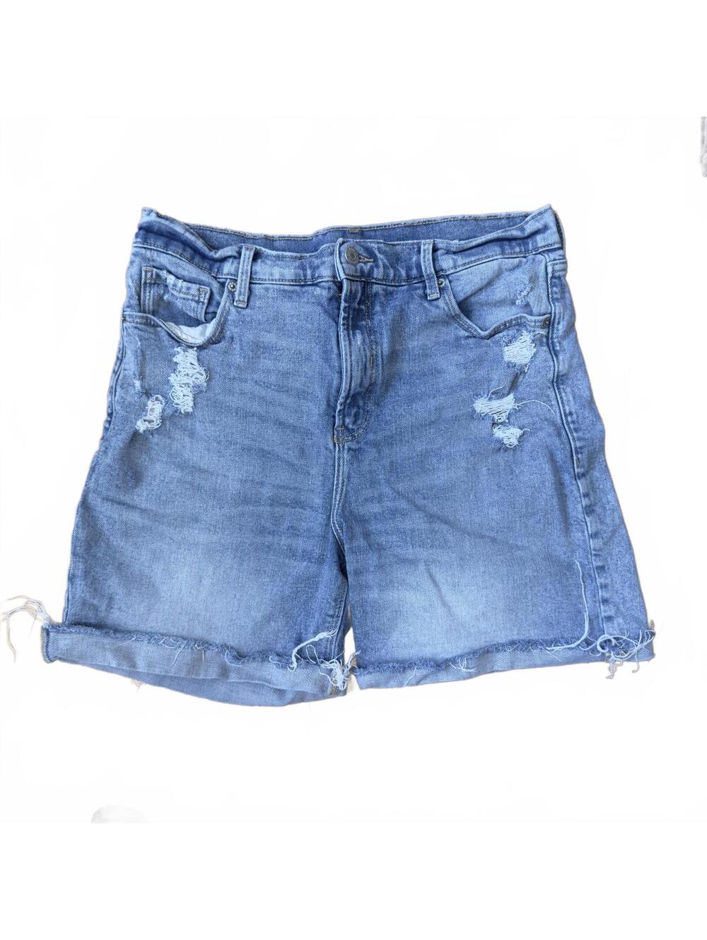 Old Navy Distressed Denim Mom Shorts Size 12 Light Wash Raw Hem Frayed